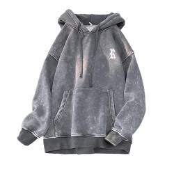 GURUNVANI Herren Vintage Hoodies Distressed Hooded Sweatshirt Graphic Pullover, 99357 Hellgrau, Medium von GURUNVANI