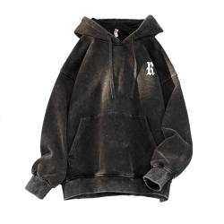 GURUNVANI Herren Vintage Hoodies Distressed Hooded Sweatshirt Graphic Pullover, Xw99357grey, X-Large von GURUNVANI