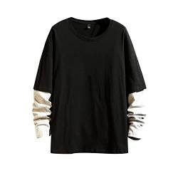 GURUNVANI Kontrastfarbe, langärmeliges T-Shirt, Herren, Patchwork-Pullover, 100 % Baumwolle, Cs7001black1, L von GURUNVANI