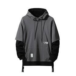 GURUNVANI Kontrastfarbe Pullover Hoodie Herren Patchwork Hoodies Männer, 09w107grau, XL von GURUNVANI