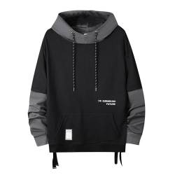 GURUNVANI Kontrastfarbe Pullover Hoodie Herren Patchwork Hoodies Männer, 10schwarz, 3XL von GURUNVANI