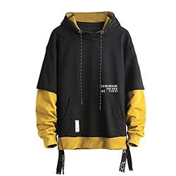 GURUNVANI Kontrastfarbe Pullover Hoodie Herren Patchwork Hoodies Männer, Gelb, M von GURUNVANI