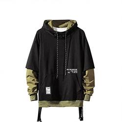 GURUNVANI Kontrastfarbe Pullover Hoodie Herren Patchwork Hoodies Männer, Schwarz, L von GURUNVANI