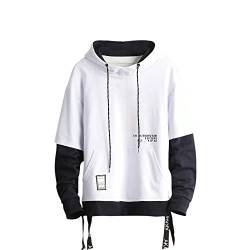 GURUNVANI Kontrastfarbe Pullover Hoodie Herren Patchwork Hoodies Männer, Weiß, L von GURUNVANI