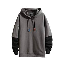 GURUNVANI Mode Hoodies Herren Farbblock Pullover O-Ausschnitt Kapuzen-Sweatshirt Patchwork, 7401grau, XX-Large von GURUNVANI