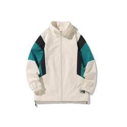 GURUNVANI Patchwork-Jacke für Herren, durchgehender Reißverschluss, Windbreaker, Vintage-Stil, Hj24081white, L von GURUNVANI