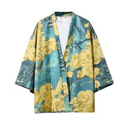 Herren Kurzarm Japanische Harajuku Shirt Sommer Jacke Tops Shirts, Blau, L von GURUNVANI