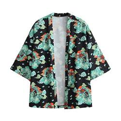 Herren Kurzarm Japanisches Harajuku Shirt Sommer Jacke Tops Shirts, 20F12 Grün, M von GURUNVANI