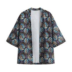 Herren Kurzarm Japanisches Harajuku Shirt Sommer Jacke Tops Shirts, 20F12Blau, L von GURUNVANI