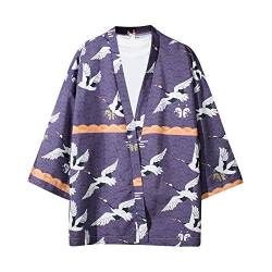 Herren Kurzarm Japanisches Harajuku Shirt Sommer Jacke Tops Shirts, Violett, XX-Large von GURUNVANI