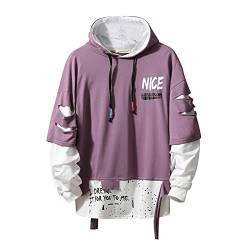 Herren Mode Trends Hoodies Hip Hop Patchwork Pullover Hoodie Top, 19W161lila, L/3XL von GURUNVANI