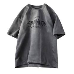 Herren Vintage Rundhals T-Shirt Grafik Tees Hip Hop Kurzarm Tops…, Dunkelgrau, L von GURUNVANI