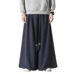 Herrenhose mit weitem Bein und Kordelzug Japanische weiche Yogahose Hip Hop Baggy Trousers, K227Navyblau, Small von GURUNVANI