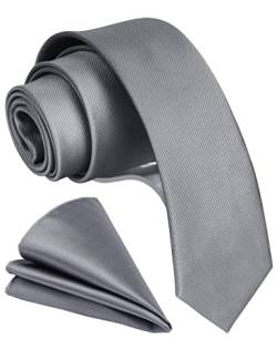 GUSLESON 6,1 cm schmale Krawatte und Taschentuch Set für Männer Solide dünne Krawatte Brosche Set, Grau, Allgemeines von GUSLESON
