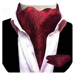 GUSLESON Ascot Paisleymuster für Herren, gewebtes Jacquard-Geschenk-Set mit Krawatte und Einstecktuch - Rot - von GUSLESON