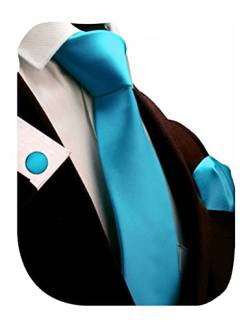 GUSLESON Manschettenknöpfe, 8 cm, einfarbig, Krawatte und Einstecktuch, inklusive Geschenkbox, türkis / blau, M von GUSLESON