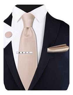 GUSLESON Manschettenknöpfe mit Krawatte und Einstecktuch, 8 cm, einfarbig, Champagner, Allgemeines von GUSLESON