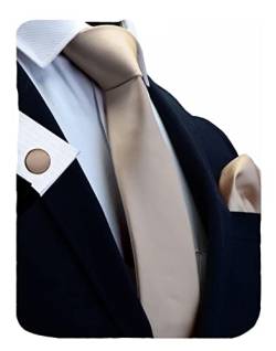 GUSLESON Set mit Krawatte und Einstecktuch für Herren, 8 cm, einfarbig, inkl. Geschenkbox, champagnerfarben, Allgemeines von GUSLESON
