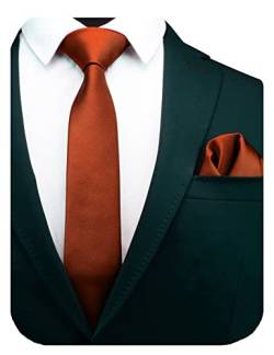 Gusleson 6,1 cm schmale Krawatte und Taschentuch-Set für Herren, solide schmale Krawatte, rust, general von GUSLESON