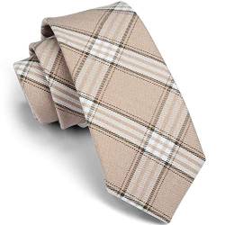 Gusleson Krawatte, 7 cm, kariert, gestreift, Tartan, gewebtes TR-Material, Krawatte + Geschenkbox, Beige / Weiß, general von GUSLESON