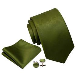 Gusleson Krawatten- und Einstecktuch-Manschettenknöpfe, 8 cm, für Herren, inkl. Geschenkbox, olivgrün, general von GUSLESON