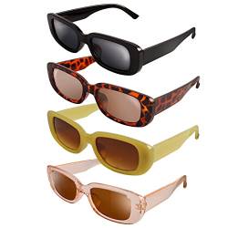 GUUFOO 4 Stück Vintage Rechteckige Sonnenbrille 90er Retro Sonnenbrillen Set mit UV400 Schutz Sunglasses für Damen Herren, Trendy Brille Mode Sonnenbrille für Party, Reise, Fahren Angeln Reisen von GUUFOO