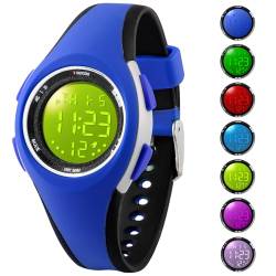 GUUMUXIN Kinderuhr, 7 Farben Kinderuhr Jungen Mädchen, Armbanduhr Kinder, 50 M Wasserdicht Sports Outdoor Digitaluhr Kinder, Armbanduhr für Junior Teenager Kids Watch(Blau) von GUUMUXIN