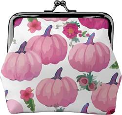 Damen-Leder-Geldbörse, Pink Pumpkins Thanksgiving-Geldbörsen Leder-Wechseltasche mit Kiss-Lock-Verschluss-Schnallen-Geldbörse von GUVAA