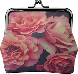 Damen-Leder-Geldbörse, Pink Rose Vintage Wallets Leder-Wechseltasche mit Kiss-Lock-Verschluss-Schnallen-Geldbörse von GUVAA