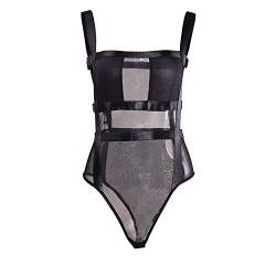 GUXMO Sexy durchsichtiger Damen-Bodysuit, durchscheinend, Netzstoff, bauchfrei, Bandage, Strampler, Clubwear von GUXMO