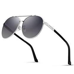 GUZTAG Pilotenbrille Polarisierte Sonnenbrille Herren Klassische Unisex Fliegerbrille UV400 Filter G8002 (Rahmen: Silber, Gläser: Grau Verlauf) von GUZTAG