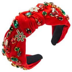Stirnbänder, Weihnachts-Stirnband mit Juwelen for Damen, rot, grün, Kristall, Weihnachtsbaum, Schneeflocke, verziertes geknotetes Haarband – Rot (Color : Red, Size : One Size) von GVATS