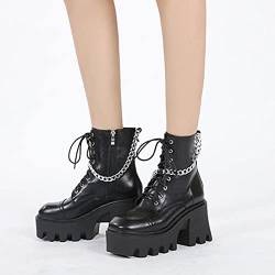 Damen Stiefel Goth Punk Style Mode Schnalle Plateau Keile Stiefel Ritterstiefel Klobiger Absatz Lederstiefel Frauen Plateau Schwarz Winterstiefel Partyschuhe mit Reißverschluss von GVGV