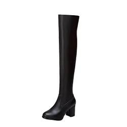 GVGV Overknee Stiefel Damen Sexy Stretch Hohe Stiefel mit Blockabsatz Sockenstiefel Winterstiefel Frauen High Heels Lang Boots Elegante Schuhe Bequem Winter ​Warme Damenschuhe von GVGV