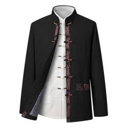 GVILTY Chinesisch traditionelle Langarm Tang Anzug Hanfu für Männer, Stickerei Kung Fu Kleidung Tops Traditioneller alter Kostüm Kampfkunstanzug Taichi Jacke Hemd black-3XL von GVILTY