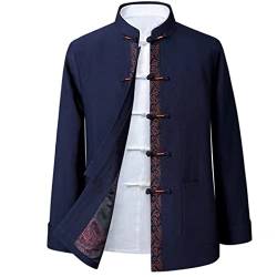 GVILTY Chinesisch traditionelle Langarm Tang Anzug Hanfu für Männer, Stickerei Kung Fu Kleidung Tops Traditioneller alter Kostüm Kampfkunstanzug Taichi Jacke Hemd blue-3XL von GVILTY