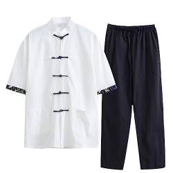 GVILTY Lose Chinesische Kung Fu Gleichmäßige Baumwollwäsche Kampfkünste Set Kurzarm Zen Meditation Uniform Tai Chi Kleidung Mantelhosen, Tang Anzug Chinesische White-8XL von GVILTY