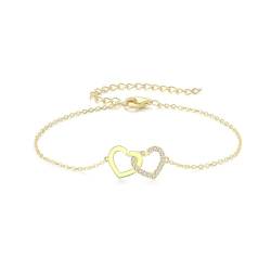 GW Armband Damen Gold ist Armbänder Silber 925 mit Herz Anhänger Zirkonia Silberarmband Damen Schmuck Geschenke für Frauen von GW
