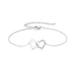 GW Armband Damen Silber 925 Damen Armbänder mit Herz Anhänger Zirkonia Silberarmband Damen Schmuck Geschenke für Frauen von GW
