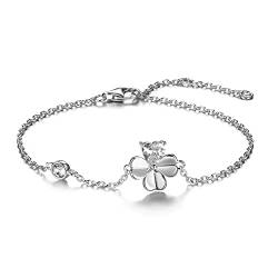 GW Armband Damen Silber 925 Kleeblatt Armband Glücksarmband Damen Mit Zirkonia Anhänger für Frauen Mädchen (Silver-Blumen) von GW