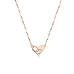 GW Kette Damen Silber Herzanhaenger Silberne Halskette damen 925 mit Herz Anhänger Zirkonia Personalisierte Geschenke für Frauen Mama Beste Freundin Geburtstag (Rosegold Herz) von GW