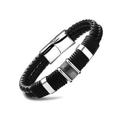 GW Mode Herren Armband Leder Herrenarmband Armbänder für Herren Jugend Geschenk Schwarz (20,5cm) von GW