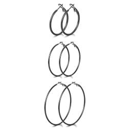 GW Ohrringe Creolen Edelstahl 14K Gold Vergoldetem Silber Ohrringe Damen 3 Paar 30mm 50mm 60mm Damenschmuck Damen Hoops Ohrringe Set Geschenke für Frauen (Schwarz) von GW