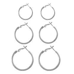 GW Ohrringe Creolen Edelstahl Damen Silber 3 Paar 30mm 50mm 60mm Damenschmuck Damen Hoops Ohrringe Set Geschenke für Frauen (Silber) von GW