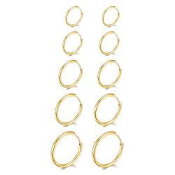 GW Ohrringe Edelstahl Damen Creolen Set 5 Paar 8mm 10mm 12mm 14mm 16mm Damenschmuck Damen Hoops Ohrringe Geschenke für Frauen Herren (14K Gold Vergoldetem) von GW