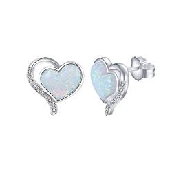 GW Opal Ohrringe Echt Silber Ohrringe Damen 925 Stecke Nickelfreie Damenohrringe mit Herz Opal Stein Zirkonia Silberne Geschenke für Frauen Geburtstag Weihnachten von GW