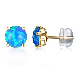 GW Opal Ohrringe Gold Opal Schmuck Damen Ohrstecker Stecker Earrings Geschenke für Frauen Valentinstag Mutter Mama Freundin Geburtstag (Blau-10K) von GW