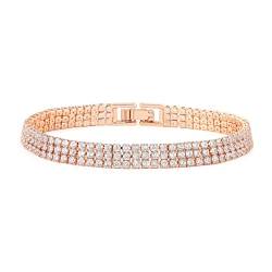 GW Tennisarmbänder für Damen Mädchen Armkette Gold Silber Zirkonia Kristall Armbänder Armreif für Frauen (17,78cm, Rose-Goldig-3-Reihige) von GW