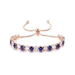 GW Tennisarmbänder für Damen Mädchen Armkette Gold Silber Zirkonia Kristall Armbänder Armreif für Frauen (Einstellbar-1, Blau-Clear-Rose-Gold) von GW