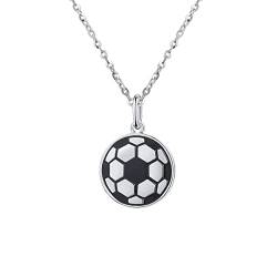GW Unisex Anhänger Halskette 3D Fußball Design Kettenanhänger mit Kette Ball Form Halsketten für Damen Herren Jugend Gravur Modische Schmuck (Silber Schwarz) von GW